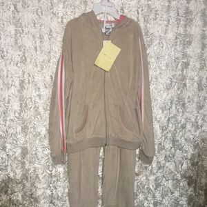 Sport Savvy by QVC Tan & Orange/White Terry Hoodie & Capri Set, Size Large, NWT